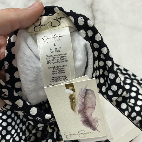 Jessica Simpson Scalloped Edge V-Wire One-Piece L Large Black White Dot New - Picture 7 of 7